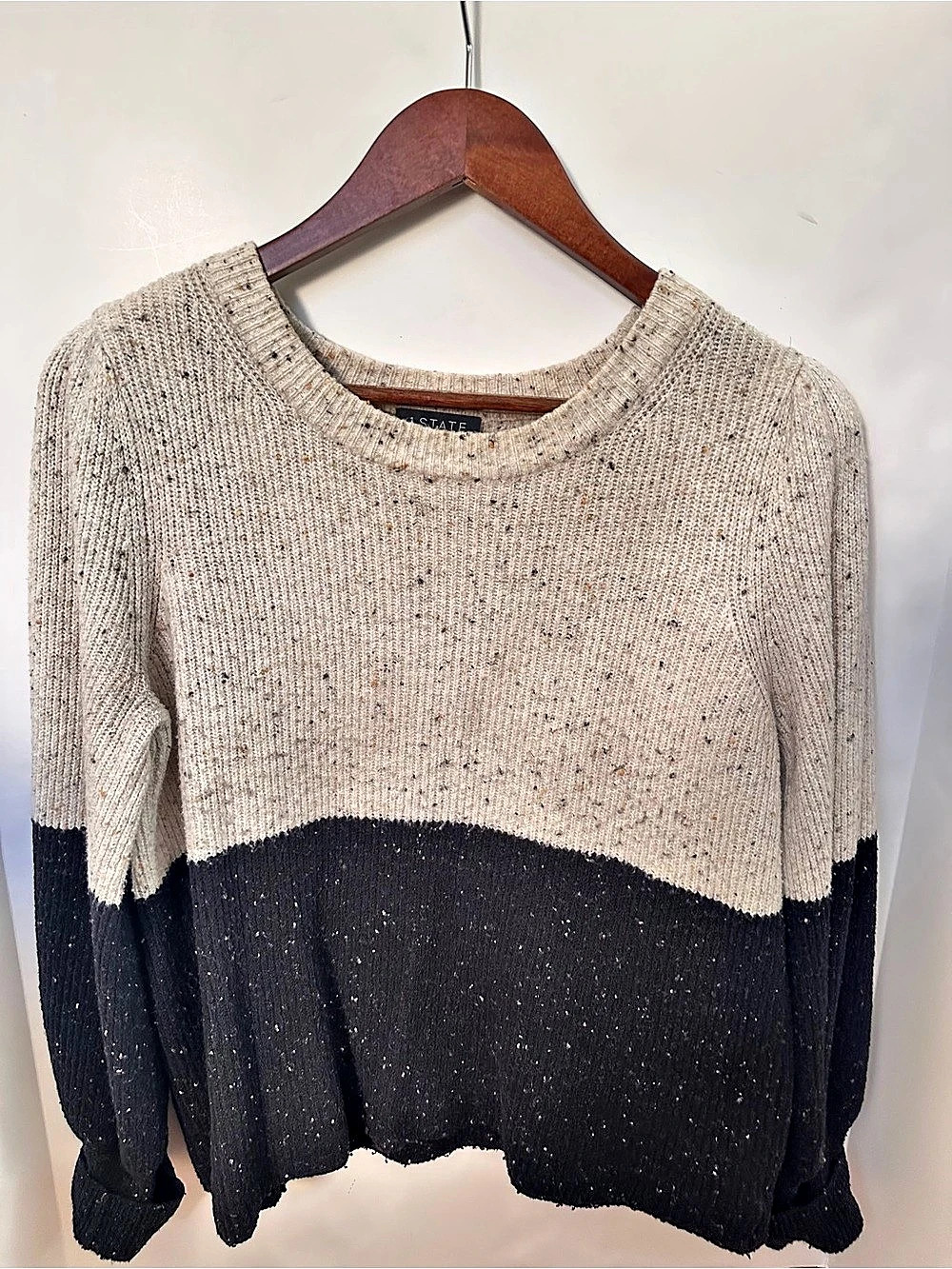 1.STATE Speckled Crewneck Sweater Color Block Sweater Size Medium Like New